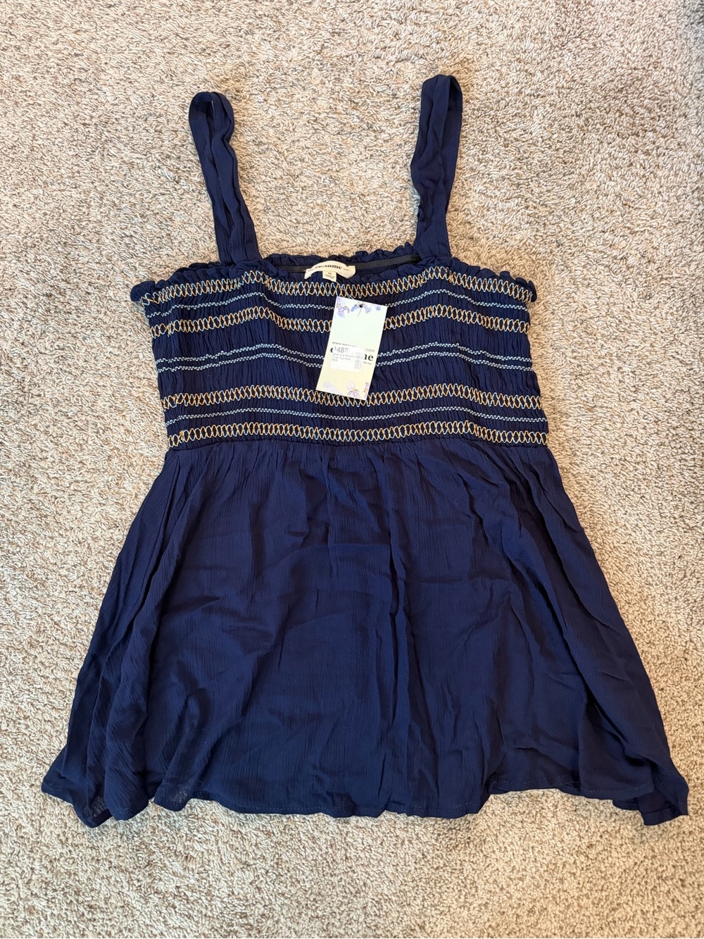 eesome Navy Smocked Strap Camisole Top